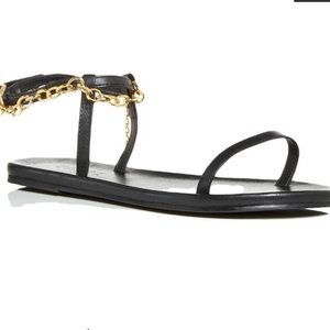 NIB Schutz women’s black Leather gold chain link sandals